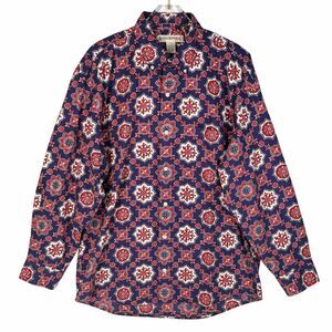 Banana Republic Large Vintage Shirt 80s Mod Boho Floral Op Art Safari Excellent